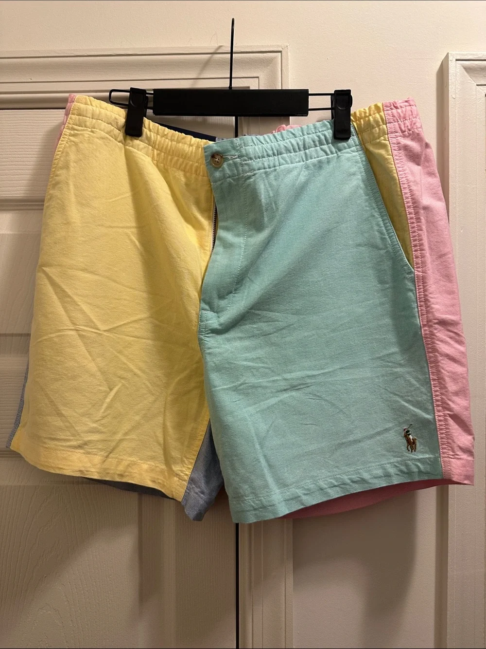 Polo by Ralph Lauren Pastel Yellow, Mint & Pink Colorblock Cotton Shorts